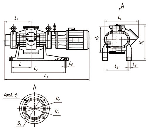 Габаритные размеры (чертеж) Бустерный роторный вакуумный насос Рутс НВД-200