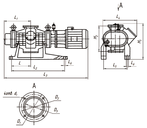 Габаритные размеры (чертеж) Бустерный роторный вакуумный насос Рутс НВД-600