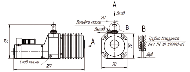 Габаритные размеры (чертеж) Пластинчато-роторный вакуумный насос 2НВР НВР-0.1Д