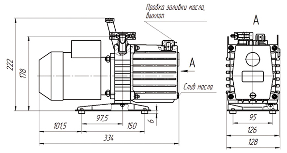 Габаритные размеры (чертеж) Пластинчато-роторный вакуумный насос 2НВР НВР-4.5Д