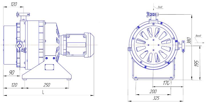 Габаритные размеры (чертеж) Спиральный вакуумный насос НВСп-12