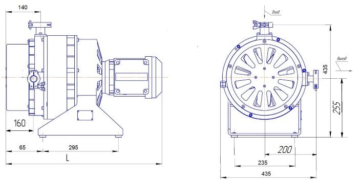 Габаритные размеры (чертеж) Спиральный вакуумный насос НВСп-35