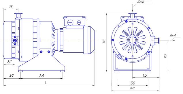Габаритные размеры (чертеж) Спиральный вакуумный насос НВСп-4