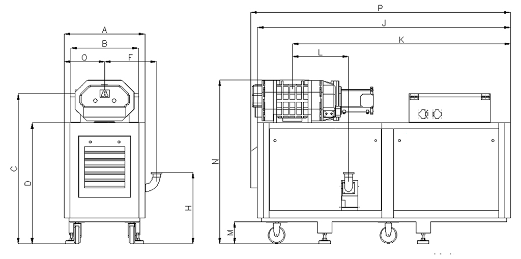 Габаритные размеры (чертеж) Винтовой вакуумный насос Hanbell PD3012