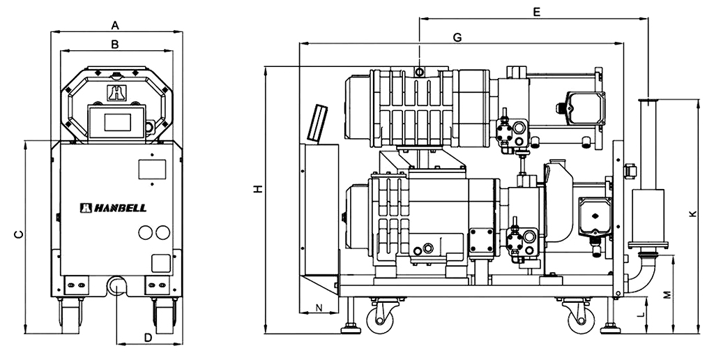 Габаритные размеры (чертеж) Винтовой вакуумный насос Hanbell PS1302