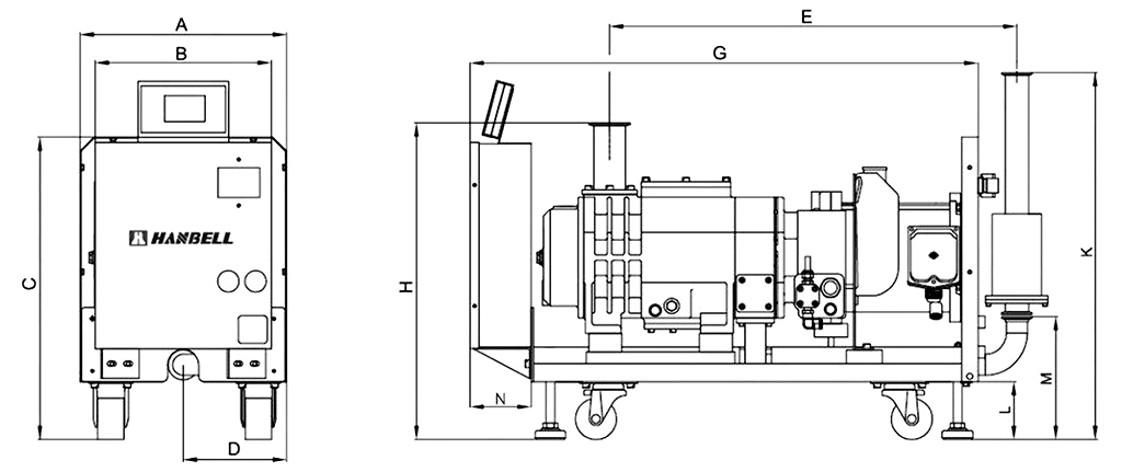 Габаритные размеры (чертеж) Винтовой вакуумный насос Hanbell PS160