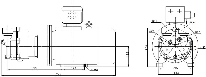 Габаритные размеры (чертеж) Водокольцевой вакуумный насос VARP  Leo 110