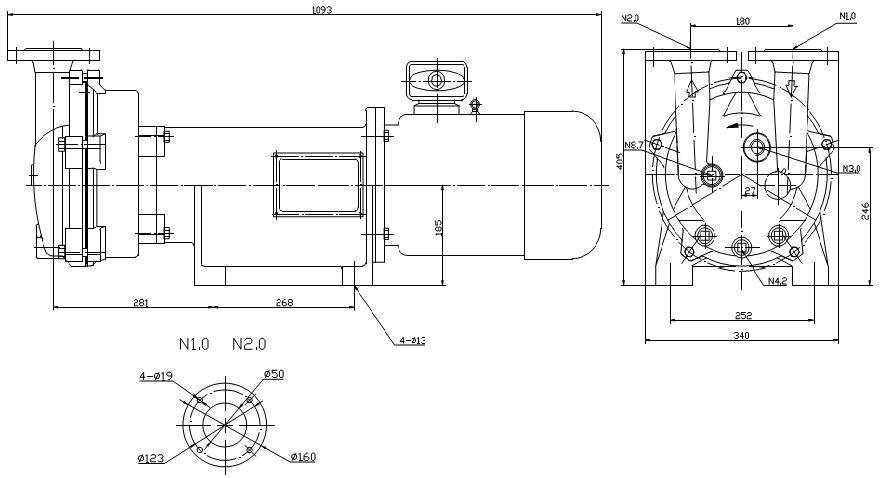 Габаритные размеры (чертеж) Водокольцевой вакуумный насос VARP  Leo 160 ATEX