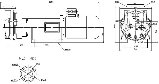 Габаритные размеры (чертеж) Водокольцевой вакуумный насос VARP  Leo 230 ATEX
