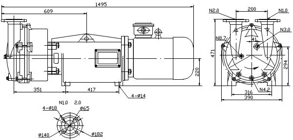 Габаритные размеры (чертеж) Водокольцевой вакуумный насос VARP  Leo 400 SS