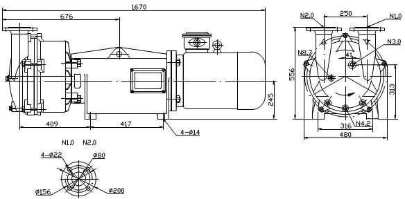 Габаритные размеры (чертеж) Водокольцевой вакуумный насос VARP  Leo 500 ATEX