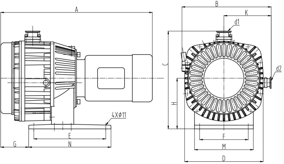 Габаритные размеры (чертеж) Спиральный вакуумный насос VARP Proxima 300